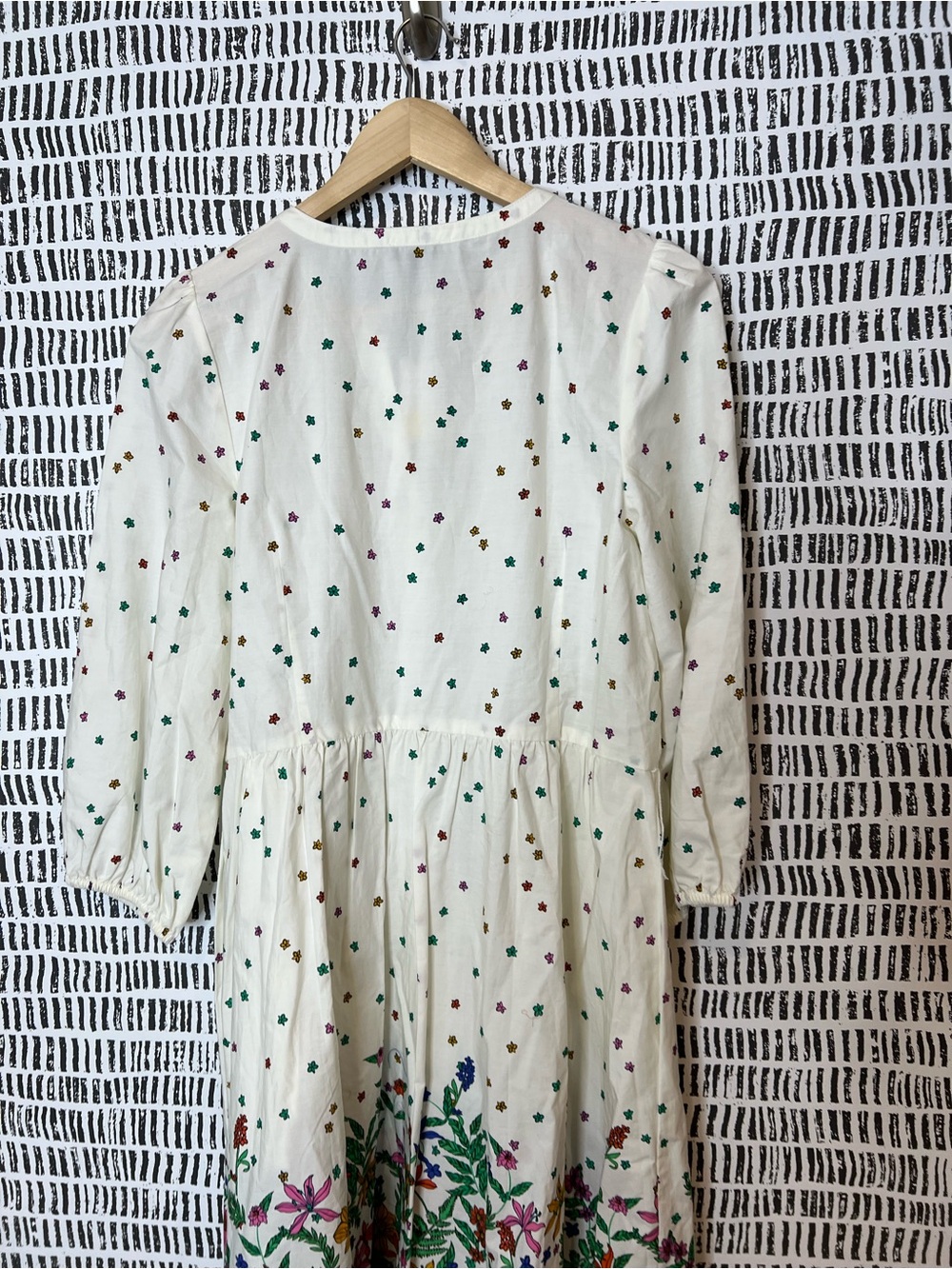 Talbots Floral Border Print Midi Dress White Cottagecore Tie Waist Dress - Picture 7 of 14